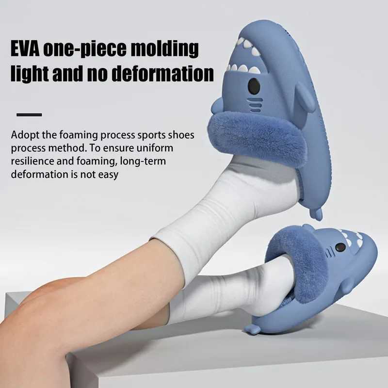 MenS Winter Plush Shark Slippers Couple Adults Warm Fluffy Slides Soft Household Cartoon Indoor Detachable Home Cotton Shoes S260305