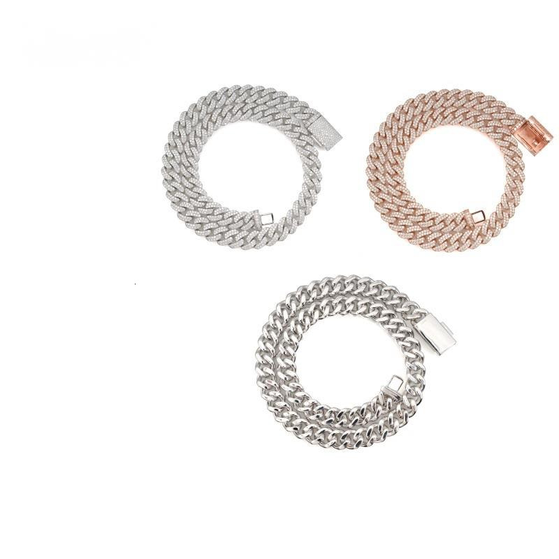 13mm - Two-row stone crescent design Cuban necklace 925 silver inlaid with VVS moissanite trendy and luxurious Cuban necklace