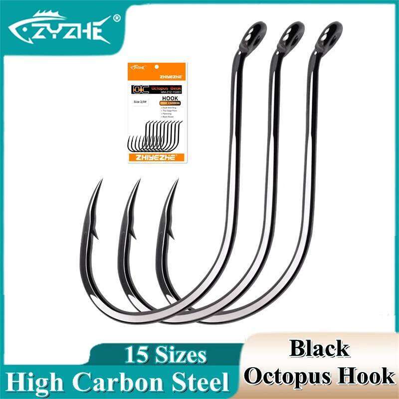 ZYZ 3~15Pcs Beak High Carbon Steel 15 Sizes Sea or Freshwater Fishing Hooks Sharp Black Octopus Fishhooks S260305