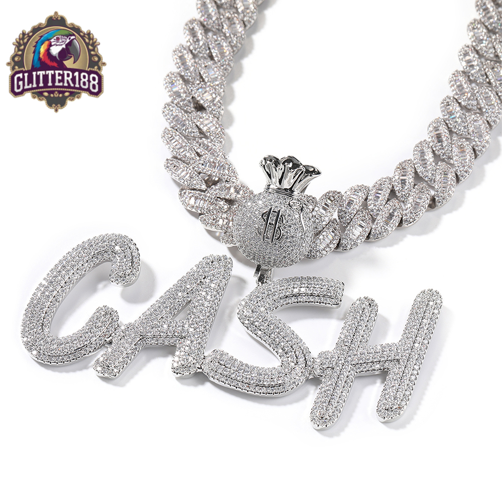 Custom Name Pendant Money Bag Hook Full of vvs moissanite Letter Necklace Bling Hiphop Jewelry