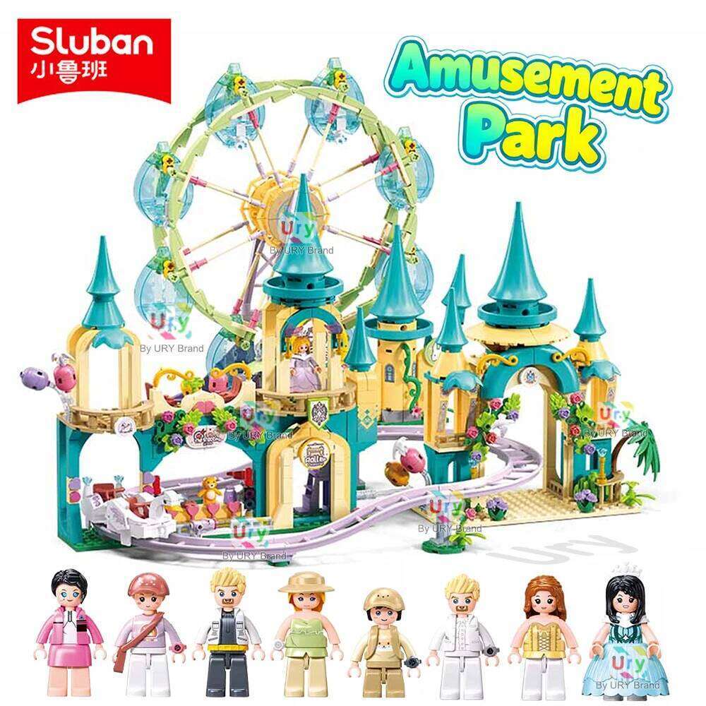 Sluban Friends City Amusement Shuttle Castle Roller Coaster Ferris Wheel Model Building Blocks Set DIY Toy for Girl Gift Z260305