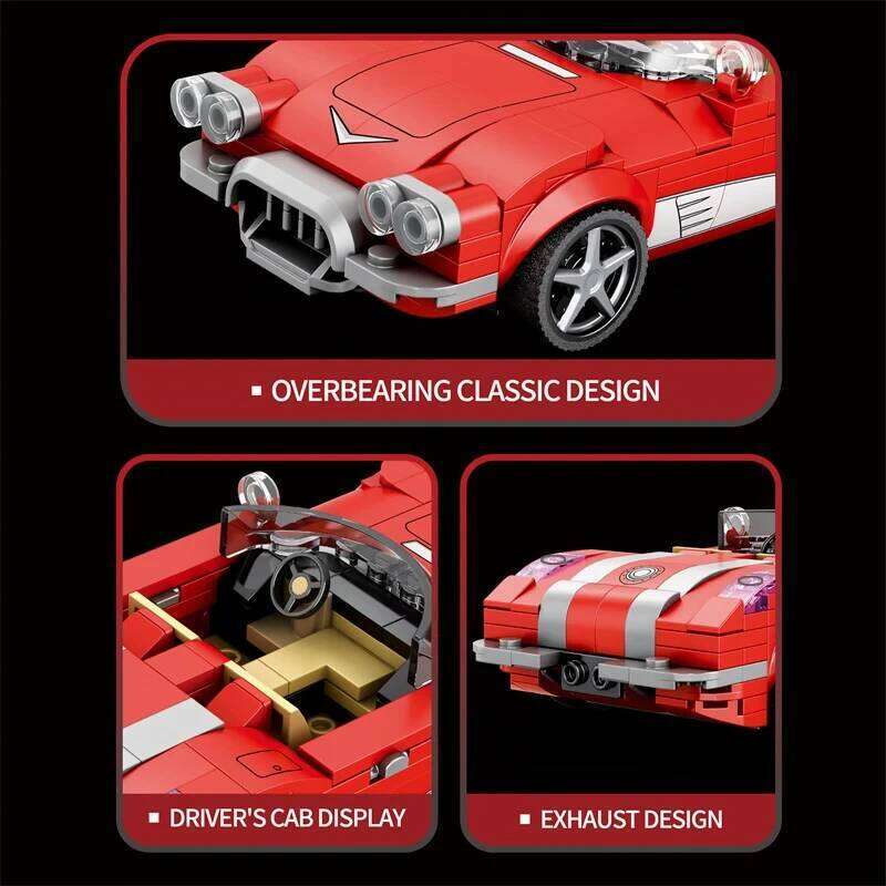 311PCS Red Roadster Building Block Creative City Vehicle Diy Car Model Bricks Desktop Display Toys For Kids Holiday Gifts Z260305