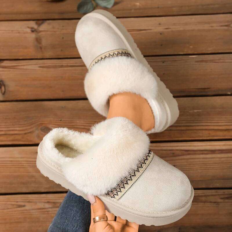 2025 Winter New Warm Women's Dragging Retro Fashion Cotton Shoes Comfortable Round Head Rubber Sole