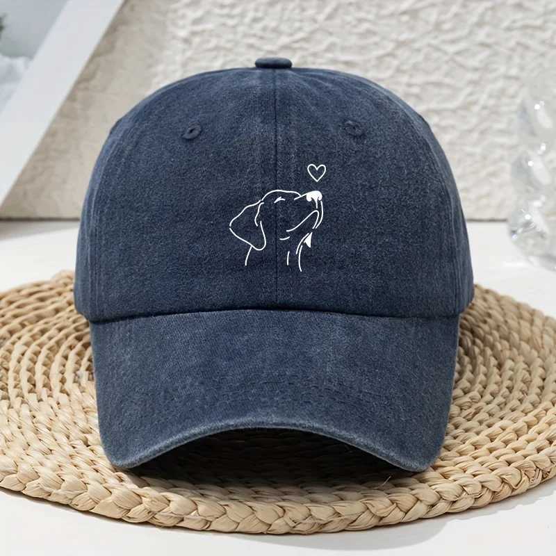White line dog print womens baseball cap versatile for spring and summer retro soft top baseball cap dad hat vintage S260306