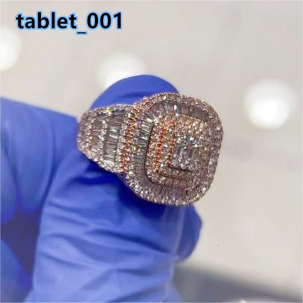 Iced Out Rapper Diamond Ring Hip Hop Rose Gold Plated Baguette Stone 925 Sterling Silver Vvs Moissanite Ring