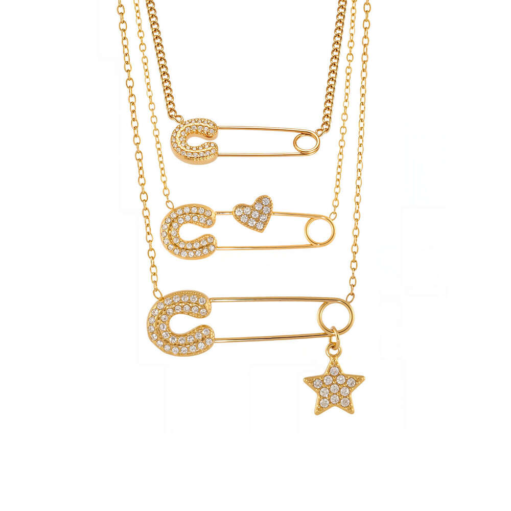 Cube Fashion Versatile Paperclip Necklace Women, Light Luxury Niche Personality Heart Star Pendant Clavicle Chain Accessory for Women
