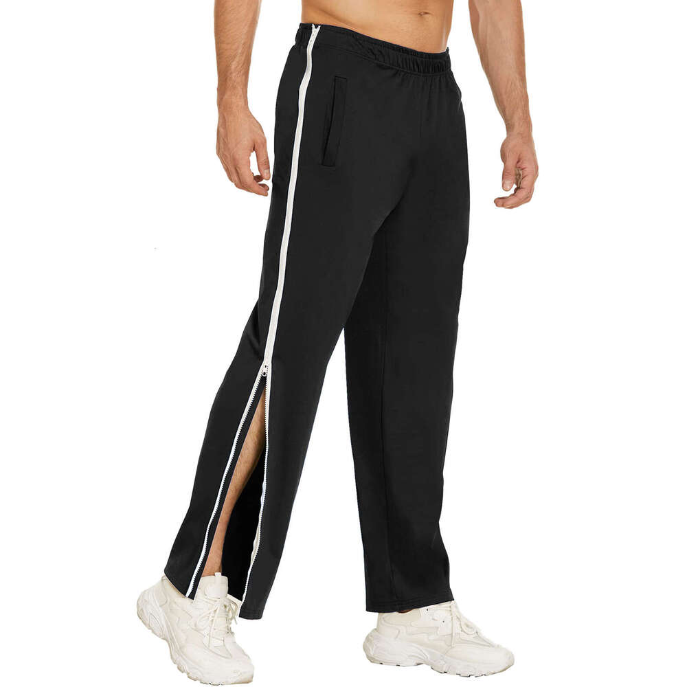 Men's Trendy Sports Zipper Loose Sweatpants Training Quick-Release Basketball Pants Breathable Moisture-Wicking