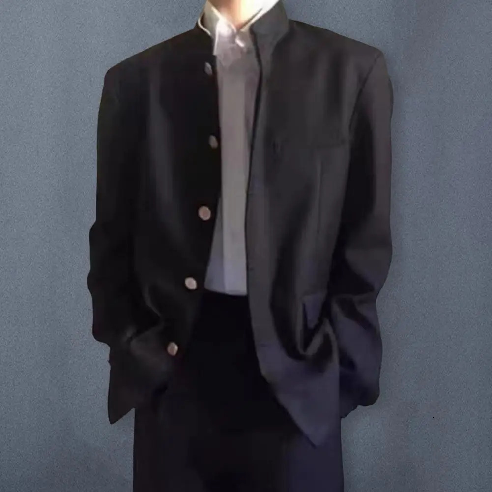 Men Suit Coat Japanese Style School Uniform Stand-up Collar Single-Breasted Formal Jacket With Flap Pockets Chinese Tunic Suit 260306