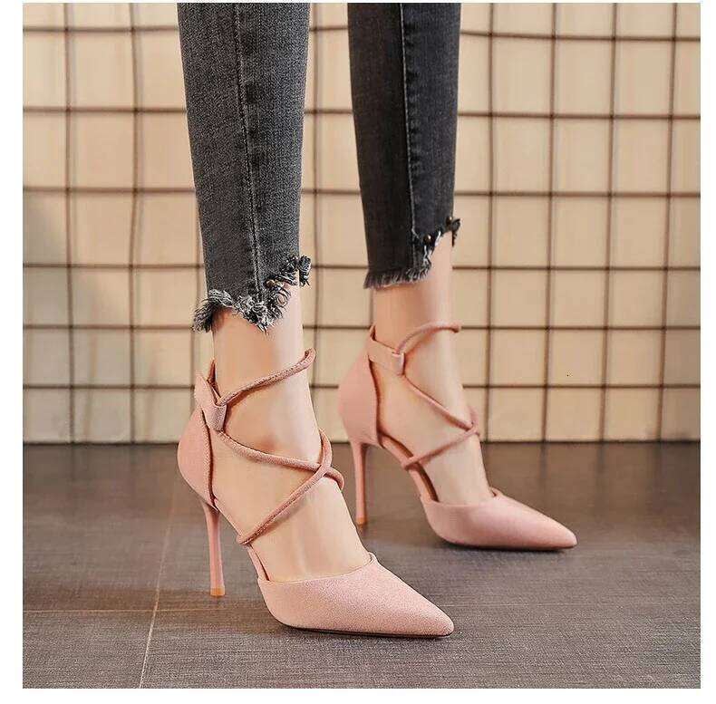 Four Seasons Women's Suede High Heels 9cm2023 New Pointed Stiletto Fashion Sexy Black Wedding Nude Bridal Shoes