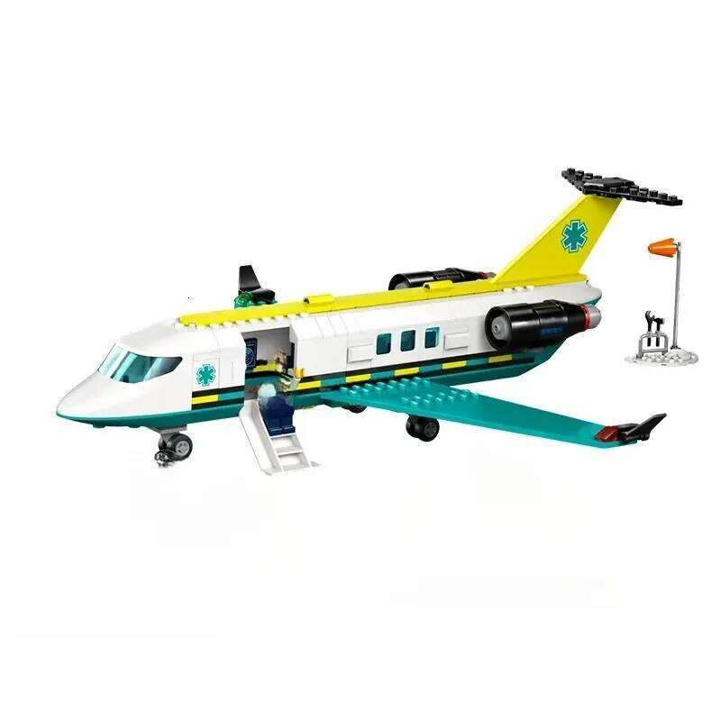 Emergency Air Ambulance PlaneCity airport airplane 60465 building blocks, aviation medical rescue aircraft assembly model set Z260306