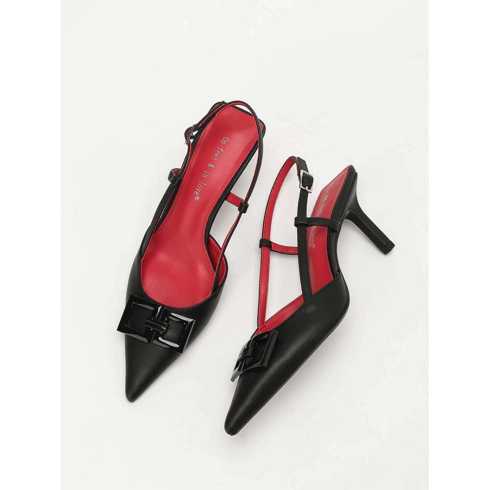 Elegant Women's Square-Buckle Decorated Pointed-Toe Stiletto Sandals
