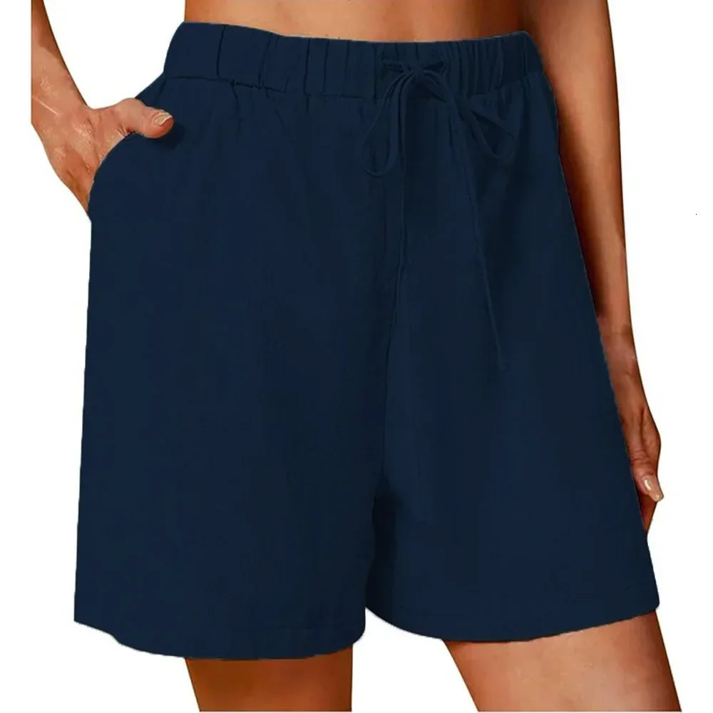 Womens Summer Casual Shorts Drawstring Solid Color Cotton Linen Short Pants Female Loose Straight Jogging Outdoor Streetwear 260306