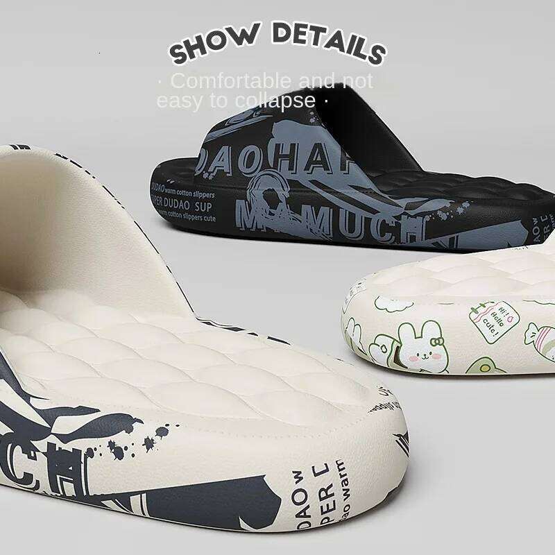 QYCKABY 2024 Mens Summer Slippers Beach Sandals Flip Flop Printing Thick Soled Boys Girls Unisex Home Bath Shoe Large Size 46-47