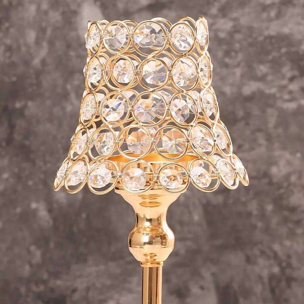 1pc Golden Crystal Candle Holder, Candlestick for Table Centerpiece Wedding Birthday Party Home Decor Christmas Gift XJ260305