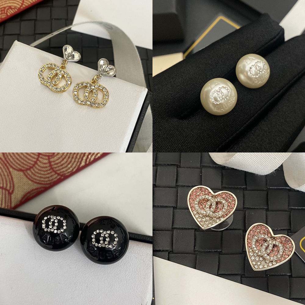 Classic Never Fading Crystal Studs Style Designer Ear Stud Earrings Brass Copper Stamp Letter Earring Womens Elegance Wedding Party Jewelry Accessories