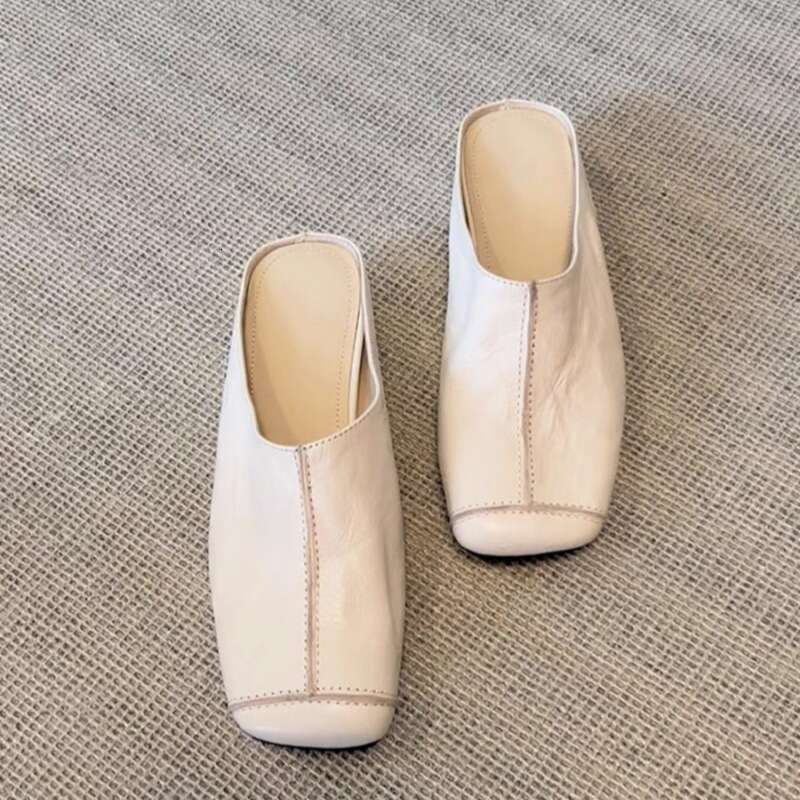 2026 Black Spring Summer New Style Flat with Skirt Elegant Single Shoes Trendy Soft Sole Slip-On Closed-Toe Half Slippers for Women