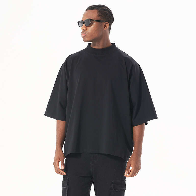 Men's fashion brand small collar heavy cotton t-shirt, American street style, loose fit, large size, boxy, and wide, men's short sleeve