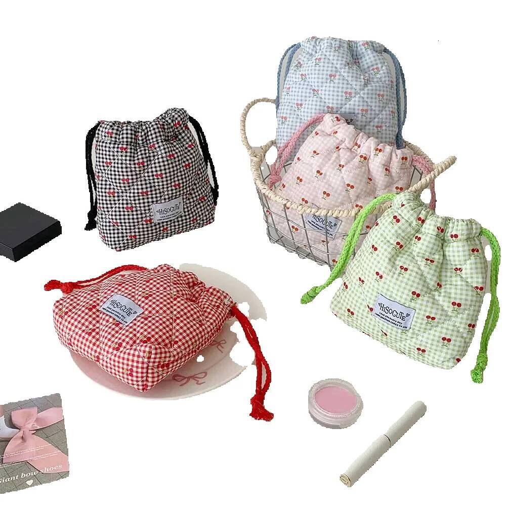 Bestseller Cute Girl Cartoon Drawstring Makeup Student Cherry Print Toiletry Travel Portable Cosmetic Storage Bag Make Up Pouch ddmybear