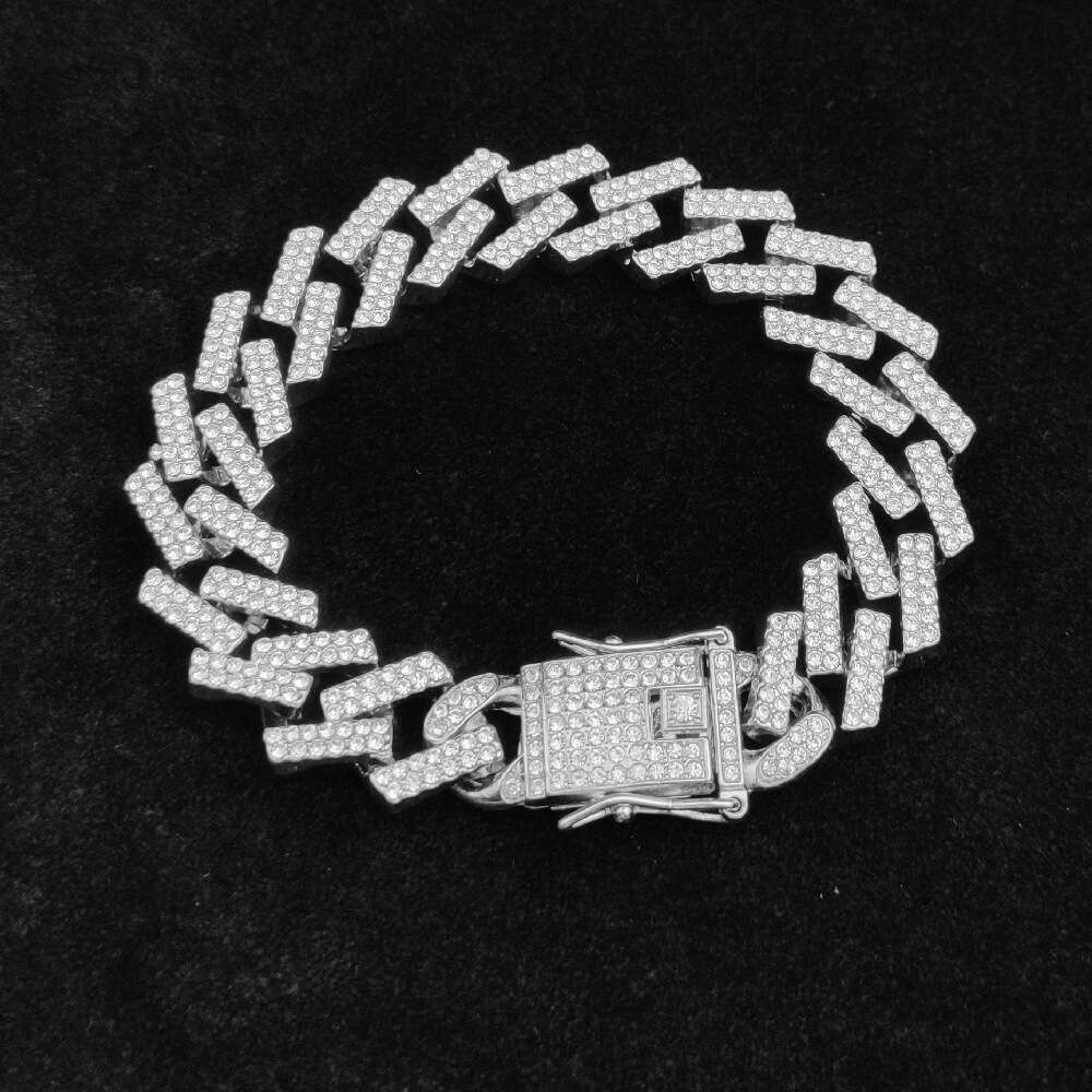 High Quality 14mm HipHop Square Hip Hop Necklace Men's Popular Geometric Shape Rhombus Dragon Beard Buckle Cuban Chain