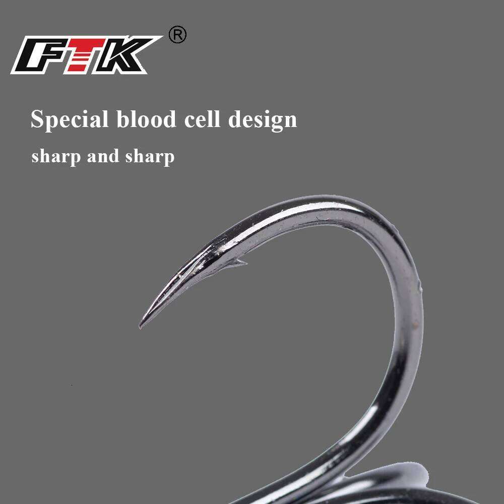 FTK 15-20pcs Overturned Treble High Carbon Steel 2/4/6/8/10# For Lure Triple Hook Fishing Tackle S260305