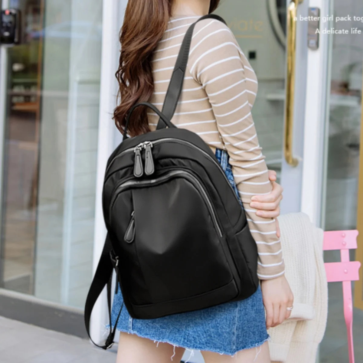Leisure backpack nylon cloth backpack can be worn on one shoulder or crossbody unisex260228