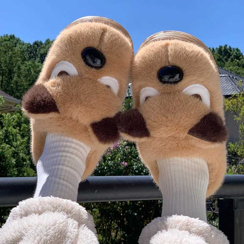 Husky Dog Faux Fur Couple Winter Slippers Chunky Platform Non Slip House Shoes Woman Comfort Fluffy Plush Outdoor Slippers Women S260305