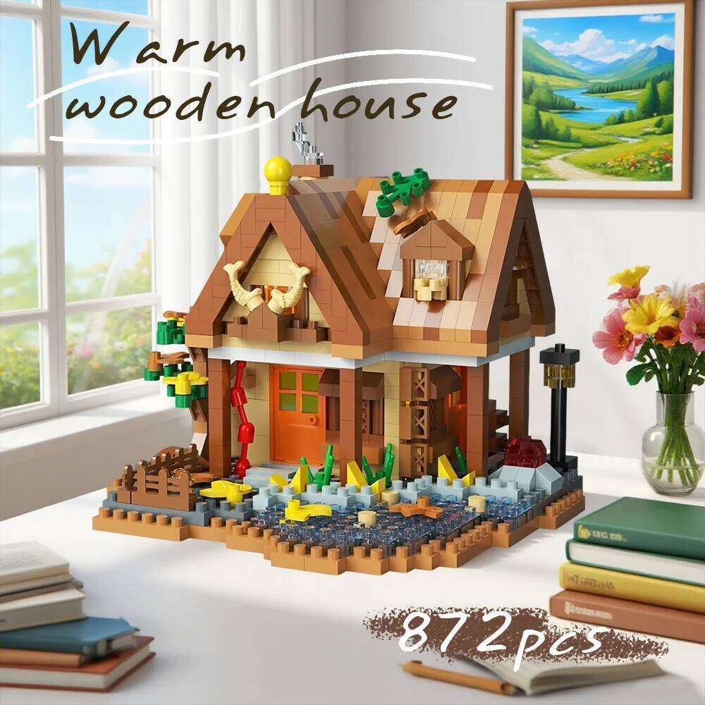 Forest Cabin Building Blocks Set - DIY Wooden House Model Kit, Creative Puzzle Toy for Adults & Kids Z260305