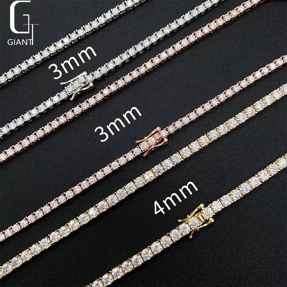 New Arrival 3mm 4mm Moissanite Tennis Necklace Hip Hop Fine Jewelry 925 Silver Diamond Tennis Link Chain Necklace