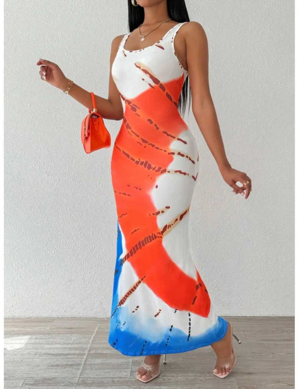 Elegant plus-size printed tie-dye dress for women X260306