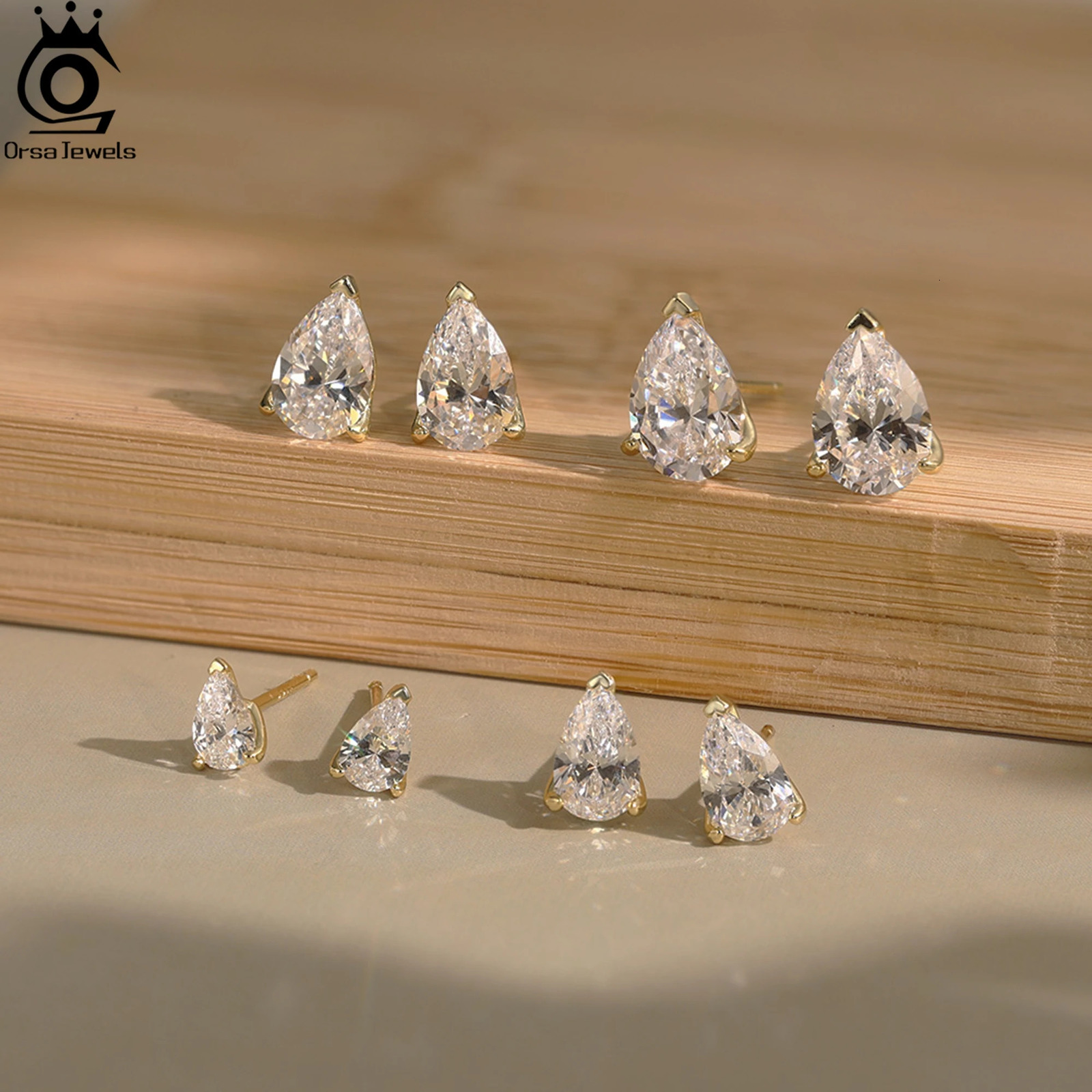 ORSA JEWELS 925 Sterling Silver Stud Earrings with Water Drop Cut Zirconia Stone Elegant and Timeless Jewelry for Women LZE02 260303