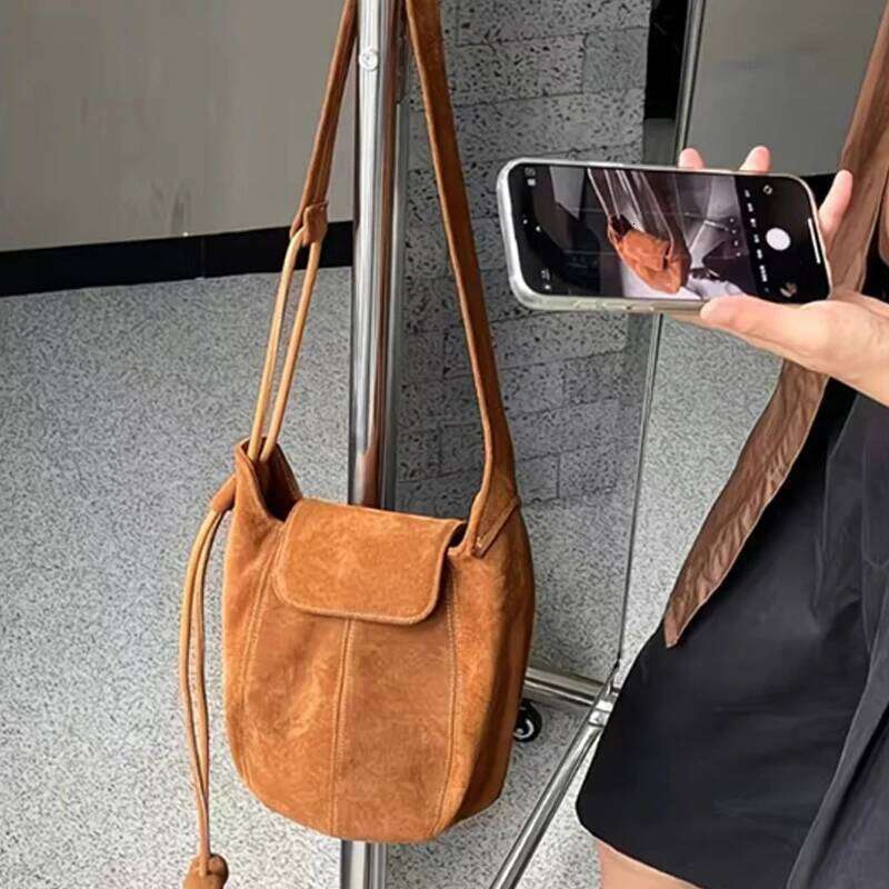 Frosted Suede Bucket Pumpkin For Women High End Niche Design Single Shoulder Underarm Crossbody Bag TIANOUDAISHU