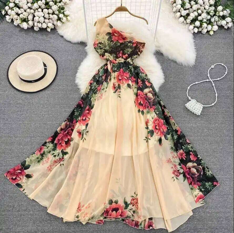 Runway Floral Print Midi Long Dress Summer Women Sleeveless Vest Tank Chiffon Dresses Ladies Mdng260306