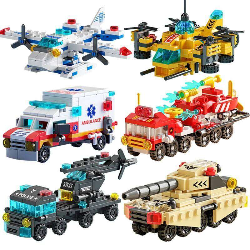City Ambulance Fire Engine Airplane Car Helicopter Carrier Vehicle DIY Assemble Aircraft Model Building Blocks Bricks Kids Toys Z260306