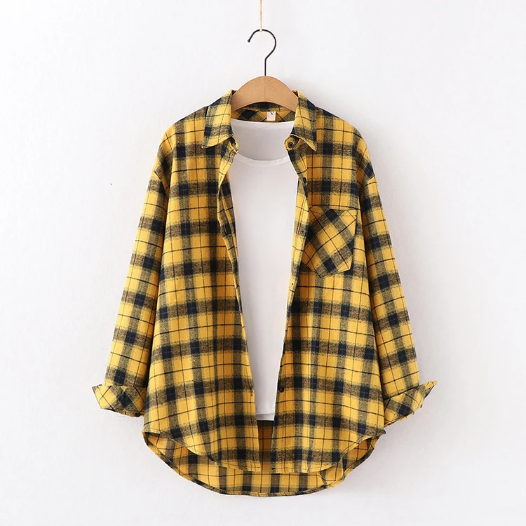 Fresh Flannel Plaid Shirt Women Female Blouses and Tops Cotton Loose Long Sleeve Casual Shirts Fine Womens Clothes 260306
