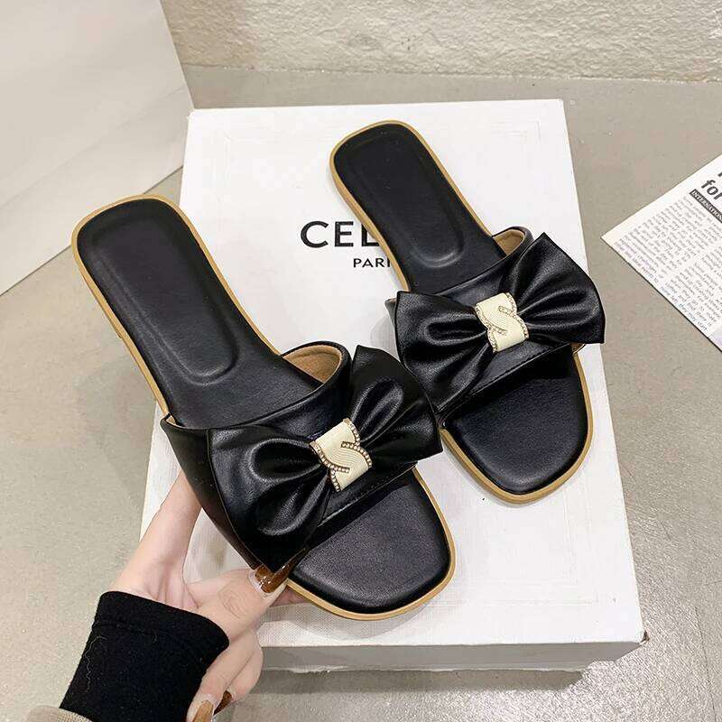 2025 Summer New Fashionable Bow Design Comfortable Outdoor Open toed Casual Flat Slippers