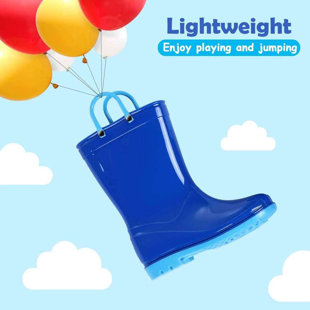 Litfun 2025 New Children Waterproof Non-slip Kids Rubber Boots With Easy-On Handles Soft Sole Unisex Rain Shoes