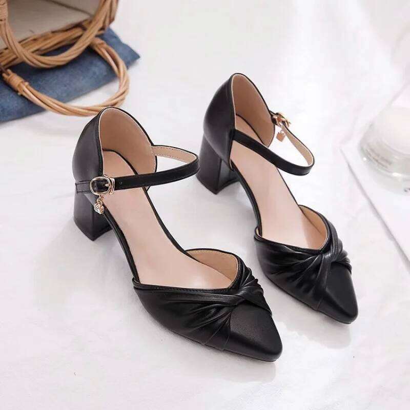 Elegant Bow Prom Party Heels 2026 Spring Women's Block Heel Ankle Strap Pumps | Comfortable Cutout Closed Toe Casual Sandals