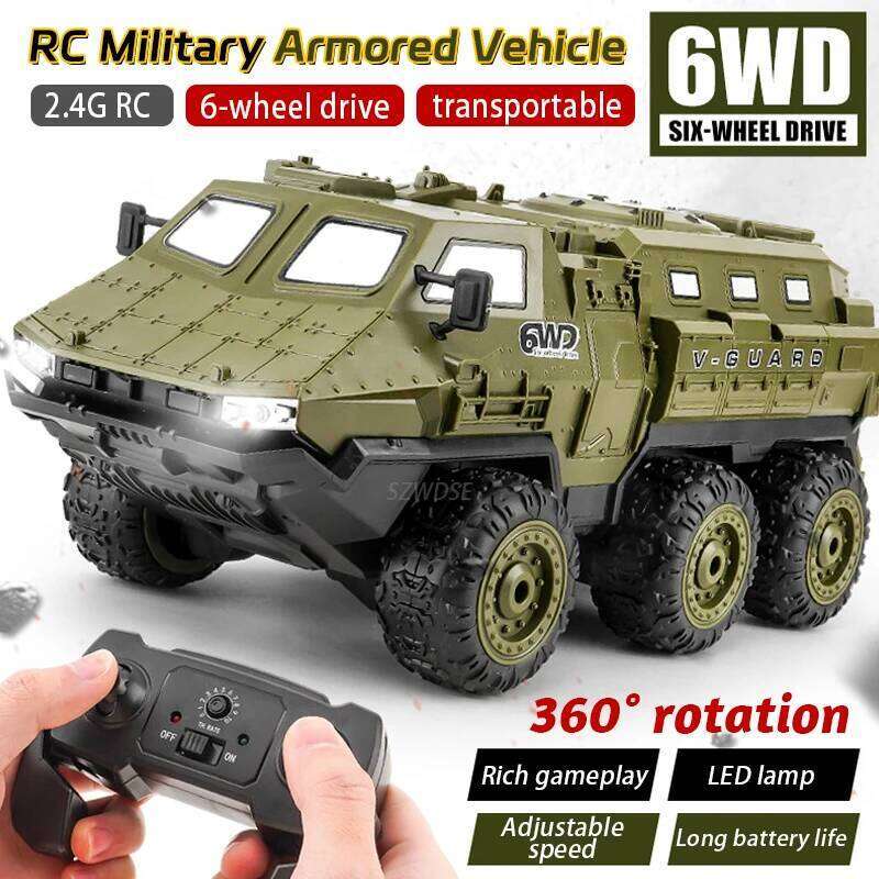 NEW 6-wheel drive Armored Heavy-duty Transport Vehicle Adjustable Speed Full-scale Climbing Off-road RC High-speed Car C260305