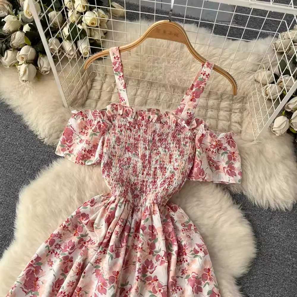 YuooMuoo Romantic Floral Print Long Summer Dress Women Fashion Off Shoulders Straps Vacation Beach Dress Korean Party Vestidos X260306