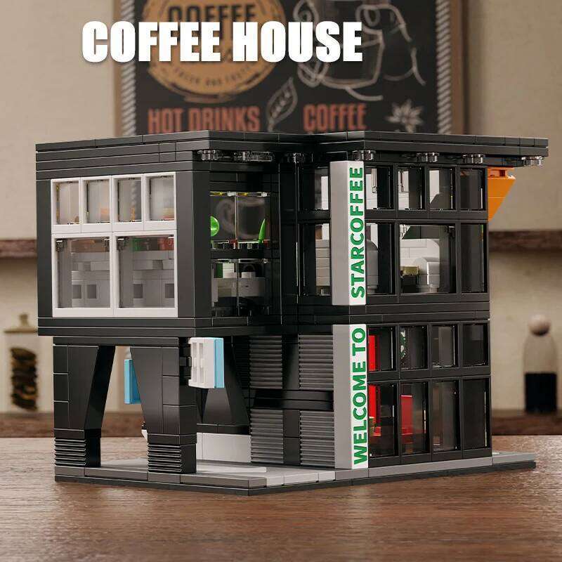 581Pcs City Star Coffee House With Lights Building Blocks Street View Architecture Cafe Shop MOC Bricks Toys Kids Christmas Gift Z260306