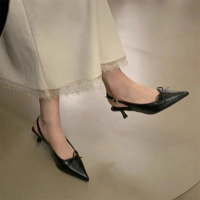 Women Sandal Fashion Pointed Toe Shallow Slip On Slingback Shoes Thin High Heel Pumps Mules 260303