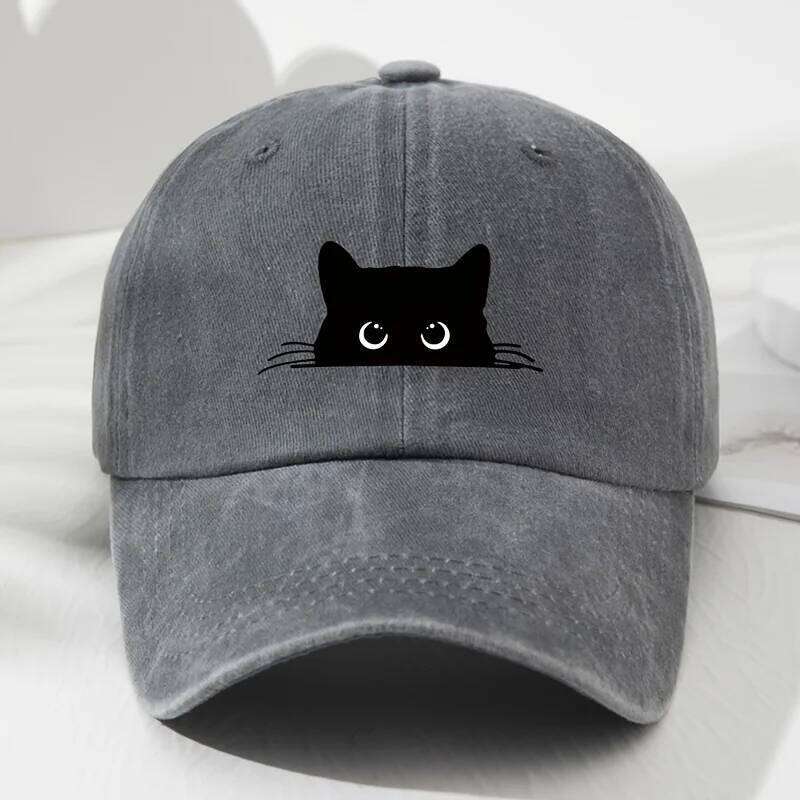 Black cat printed baseball cap retro men's and women's fashionable outdoor hat with adjustable eaves suitable for sports fishing Y260304