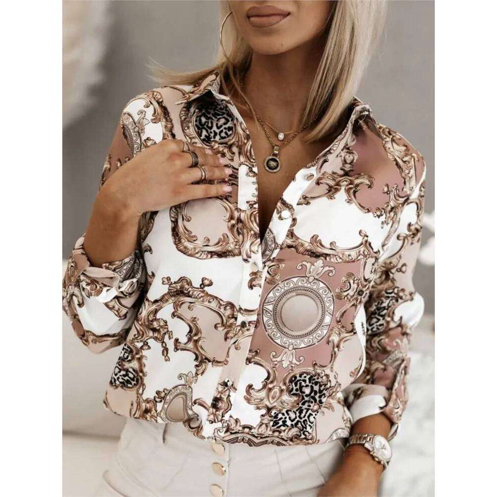 Women's New Spring Summer Fashionable Printed With A Collar Single Breasted Long Sleeved Loose Casual Shirt Top
