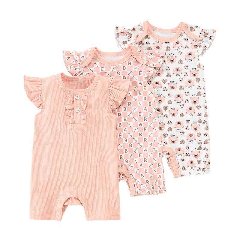 3Pcs/lot Baby Boy Bodysuit Short Sleeve Cotton Newborn Clothes Cartoon Summer Toddler Overalls Sets Z260306
