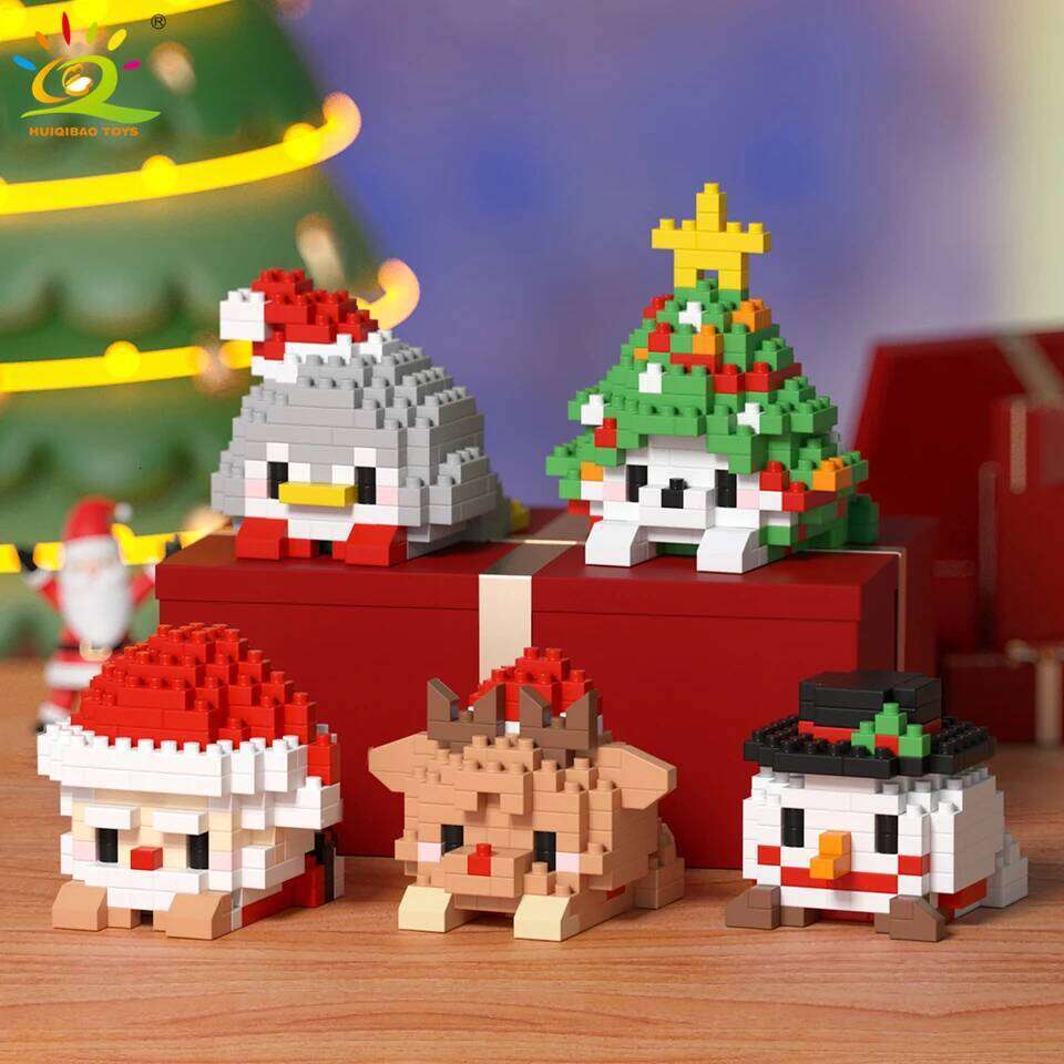HUIQIBAO MOC Christmas Model Elk Deer Santa Claus Building Block City Snow House Xmas Tree Bricks Set Toy for Children Kids Gift Z260306