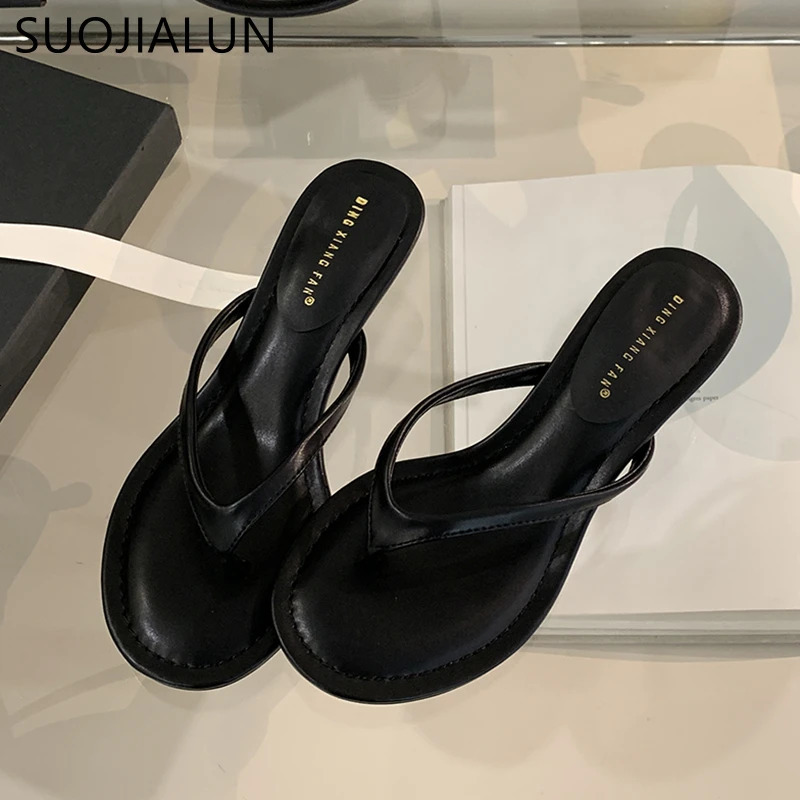 SUOJIALUN Summer Women Slipper Fashion Narrow Band Ladies Casual Slides Outdoor Dress Flat Heel Vacation Sandal 260306