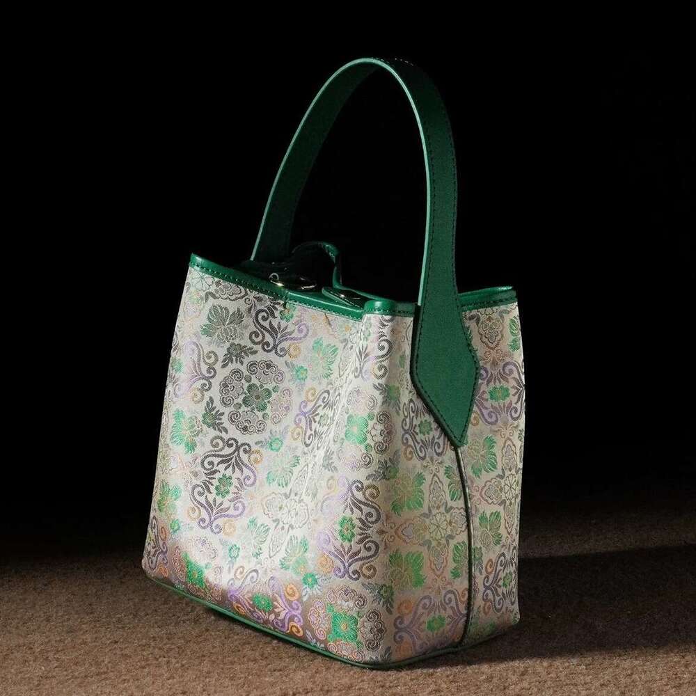 Tote Artistic This Year S Trend Chinese New Song Brocade Bucket For Women National Style Four Flower Purple Green Single Shoulder Crossbody Bag