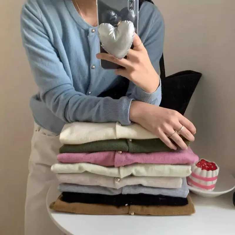 AOSSVIAO 2025 Autumn Winter Knitted Cardigan O-Neck Loose Solid Color Long Sleeve Sweater Korean Single Breasted Versatile Tops M260306