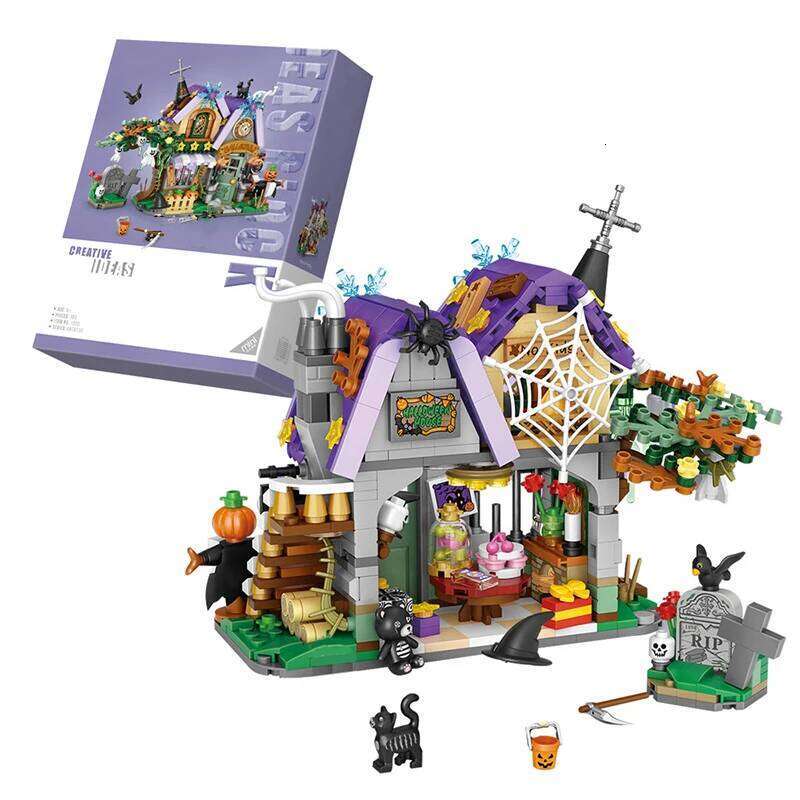 Mini Building Blocks Halloween Haunted House Pumpkin Scarecrow Monster Grave Garden Model Assemble Toys Gift Home Decoration Z260306