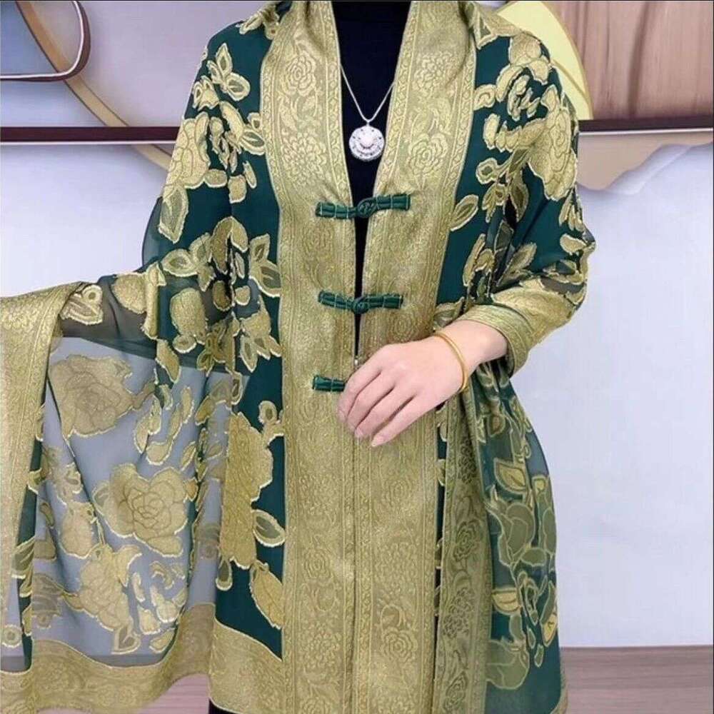 Fashionable And Elegant New Chinese Style Versatile Peony Flower Hand-Cut Jacquard Brocade Shawl With Button